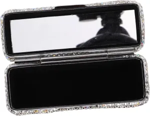 Lipstick Case Built-in Mirror Dazzling Rhinestone Design Portable Makeup Organizer for Travel Lip Gloss Storage Box