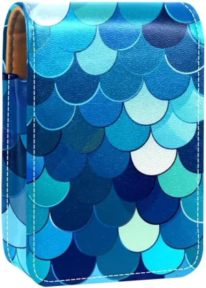 Lipstick Case,Leather Lip Gloss Lipstick Organizer with Mirror,Mini Lipstick Holder Bag,Blue Mermaid Scales