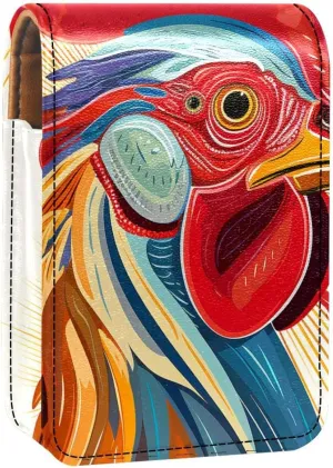 Lipstick Case,Leather Lip Gloss Lipstick Organizer with Mirror,Mini Lipstick Holder Bag,Farm Animal Rooster Painting