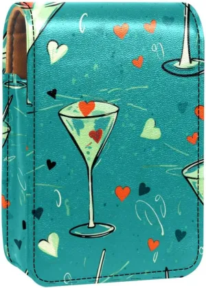 Lipstick Case,Leather Lip Gloss Lipstick Organizer with Mirror,Mini Lipstick Holder Bag,Fruit Cocktail Glass