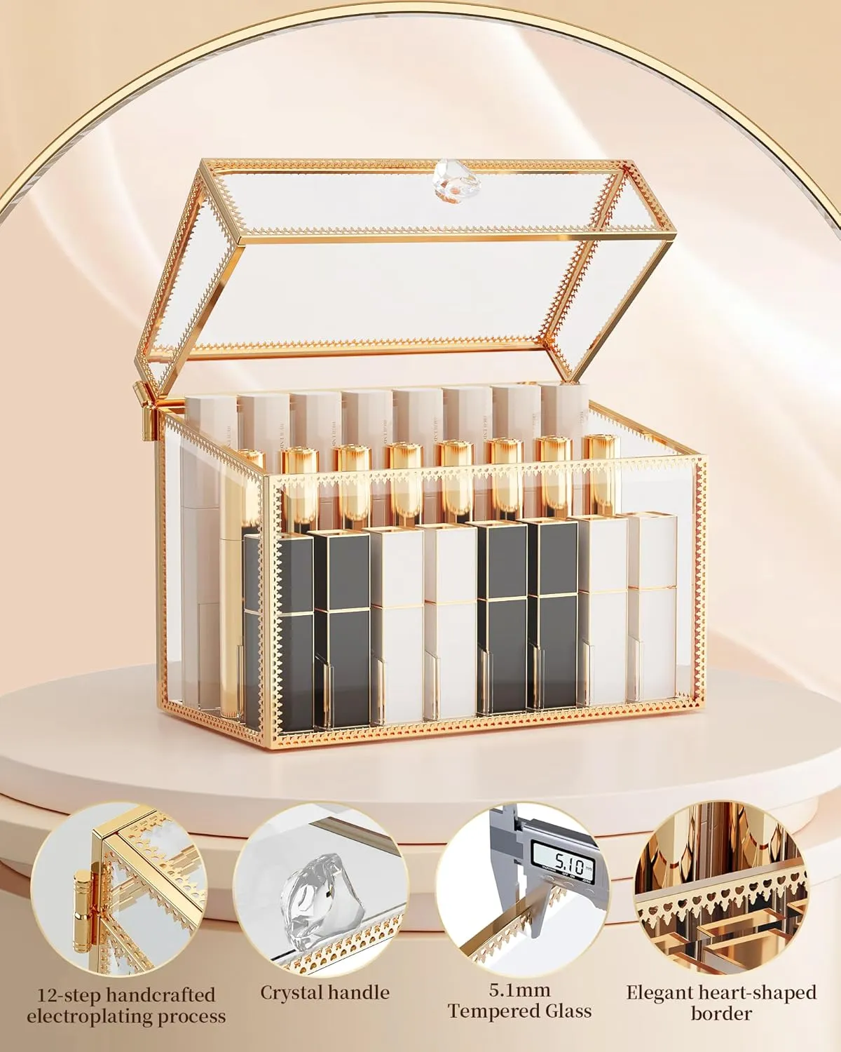 Lipstick Organizer Holder - 24 Spaces, Tempered Glass Lip Gloss and Perfume Organizer,Vanity Lipstick Holder and Organizer.