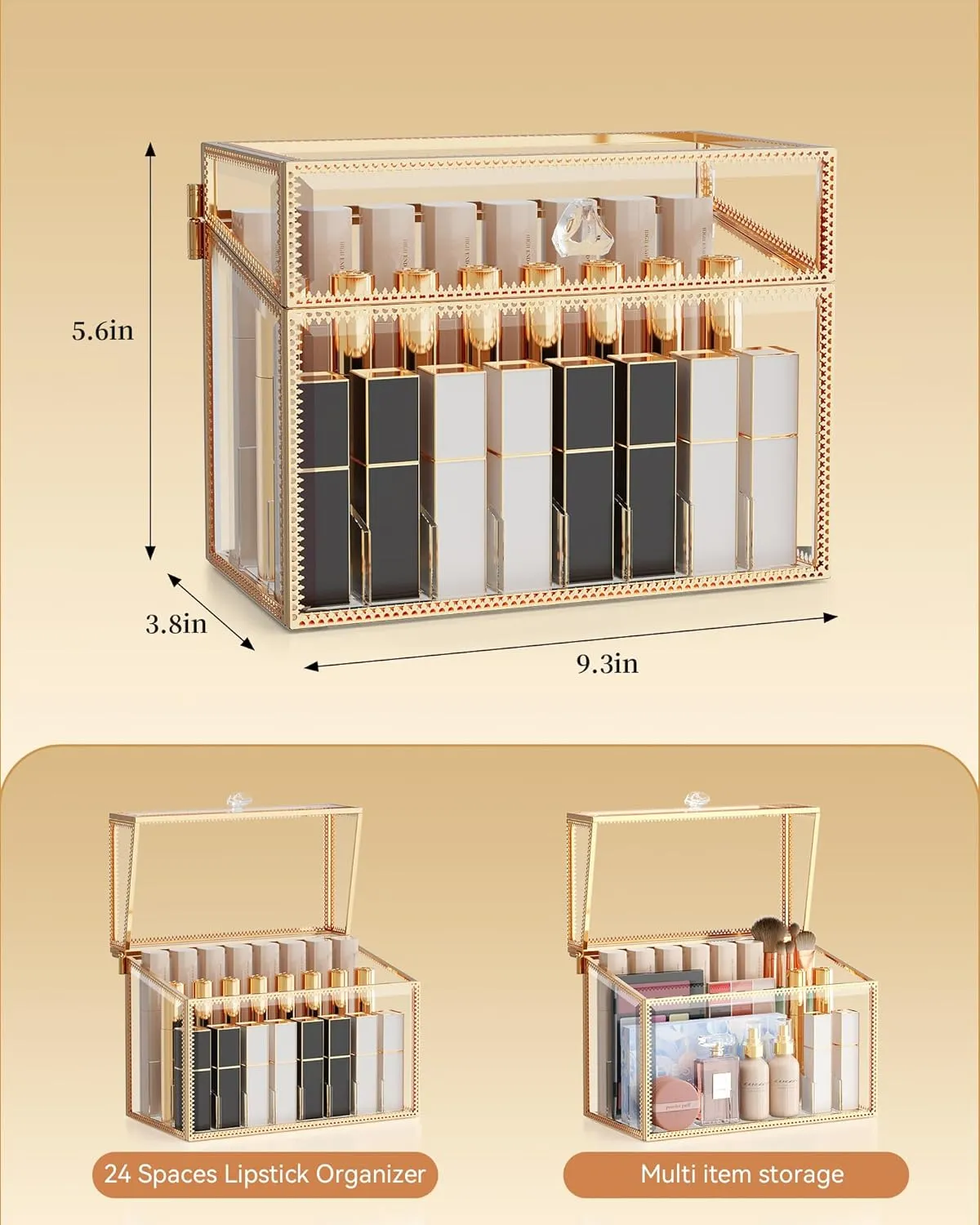 Lipstick Organizer Holder - 24 Spaces, Tempered Glass Lip Gloss and Perfume Organizer,Vanity Lipstick Holder and Organizer.