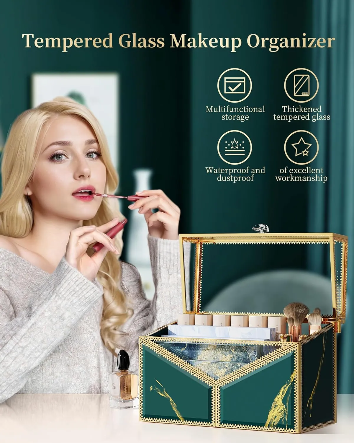 Lipstick Organizer Lipstick Holder - 24 Spaces, Tempered Glass Lip Gloss and Perfume Organizer,Vanity Lipstick Holder and Organizer.