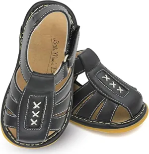 Little Mae's Boutique Closed Toe Squeaky Sandals for Toddler Boys, Ideal Toddler Walking Shoes with Removable Squeaker and Adjustable Velcro Strap - Flexible Sole Baby Shoes