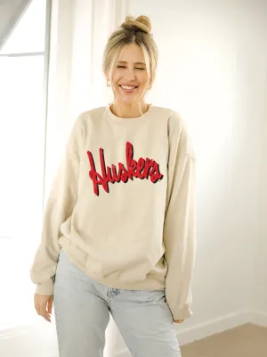 LivyLu - Nebraska Huskers Barbie Sand Thrifted Sweatshirt: 2XL