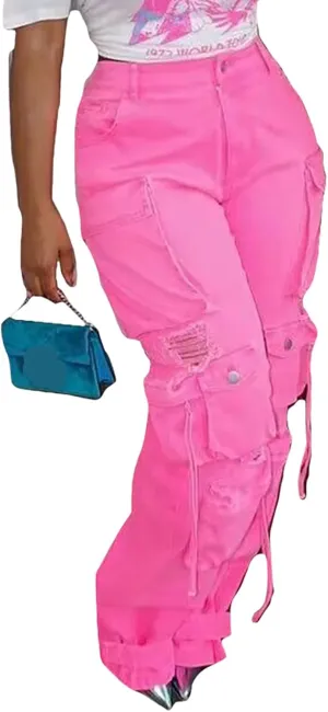 LKOUS Women's Y2K Baggy Straight Wide Leg Cargo Jeans, Streetwear High Waisted Denim Pant