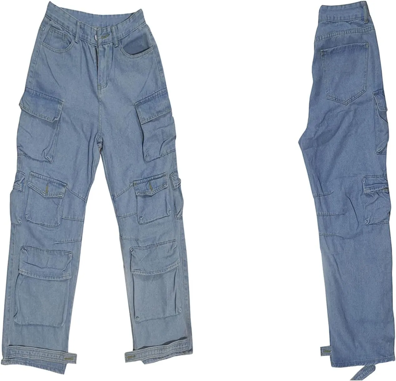LKOUS Women's Y2K Baggy Straight Wide Leg Cargo Jeans, Streetwear High Waisted Denim Pant