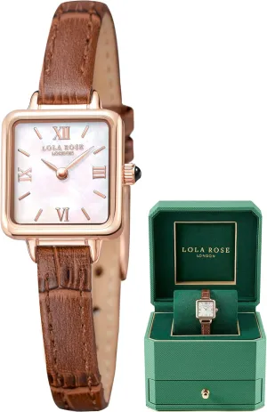 Lola Rose Dainty Watch for Women: Mother of Pearl Dial, Genuine Leather Strap, Wrapped by Stylish Gift Box - Vintage Present for Small Wrists
