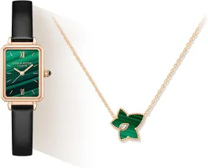 Lola Rose Dainty Women's Wrist Watch with Exquisite Malachite Bead Necklace