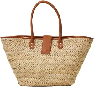L*Space Alfie Bag, Featuring Faux Leather Straps, Magnetic Flap Closure and Multipurpose Cornhusk Body, Large Tote Bag, Natural