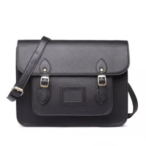 LT1665 - Miss Lulu Plain Leather Look School Work Satchel Black