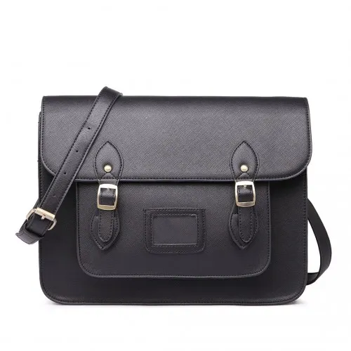 LT1665 - Miss Lulu Plain Leather Look School Work Satchel Black