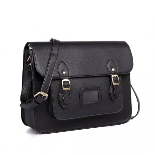 LT1665 - Miss Lulu Plain Leather Look School Work Satchel Black