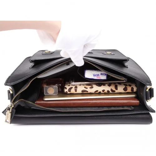 LT1665 - Miss Lulu Plain Leather Look School Work Satchel Black