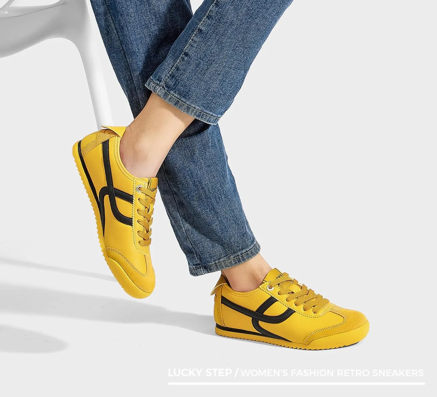 LUCKY STEP Women's Retro Fashion Sneakers Thin Sole Casual Walking Lightweight Tennis Trainers Running Gym Workout Classic Comfortable Athletic Shoes