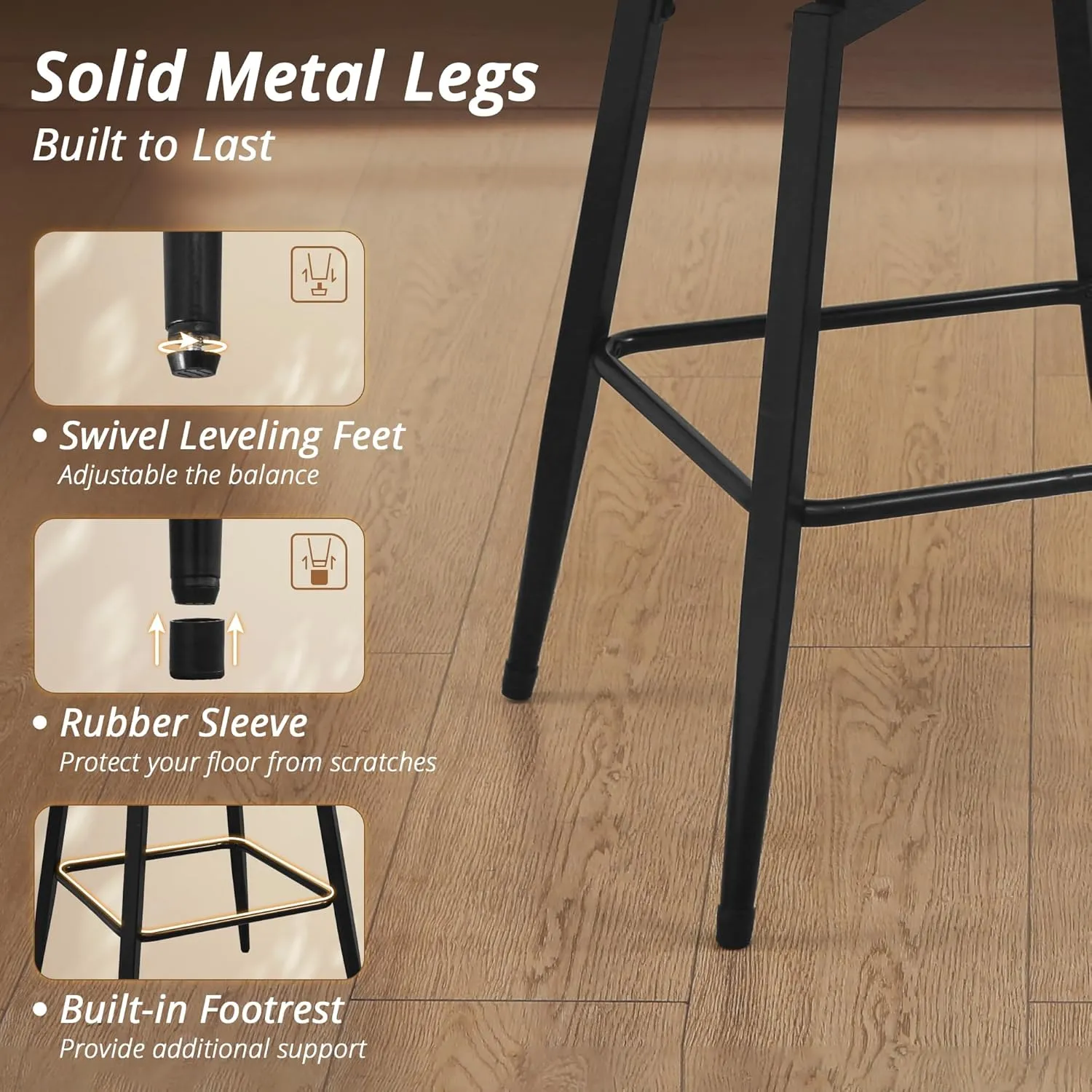 LUE BONA 26 Inch Swivel Bar Stools Set of 4, Counter Height Bar Stools with Back, Upholstered Counter Stools, Faux Leather with Stitching, Metal Legs, Easy Assembly, Black