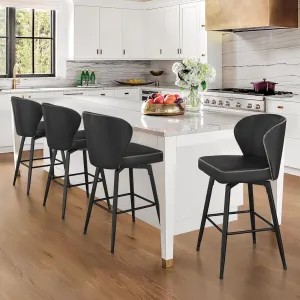 LUE BONA 26 Inch Swivel Bar Stools Set of 4, Counter Height Bar Stools with Back, Upholstered Counter Stools, Faux Leather with Stitching, Metal Legs, Easy Assembly, Black