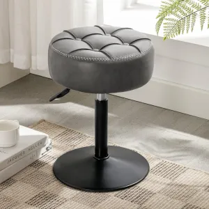 LUE BONA Adjustable Swivel Vanity Chair, Grey Faux Leather Stool for Makeup Room, Bathroom & Living Room