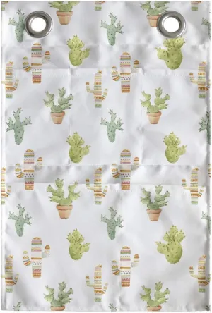 Lunarable Cactus Hanging Pocket Organizer, Watercolor Art Succulent Plants with Ornamentation Mexican Nature Botanical, Printed Polyester Storage Bag with Pockets, 14" x 20", Multicolor