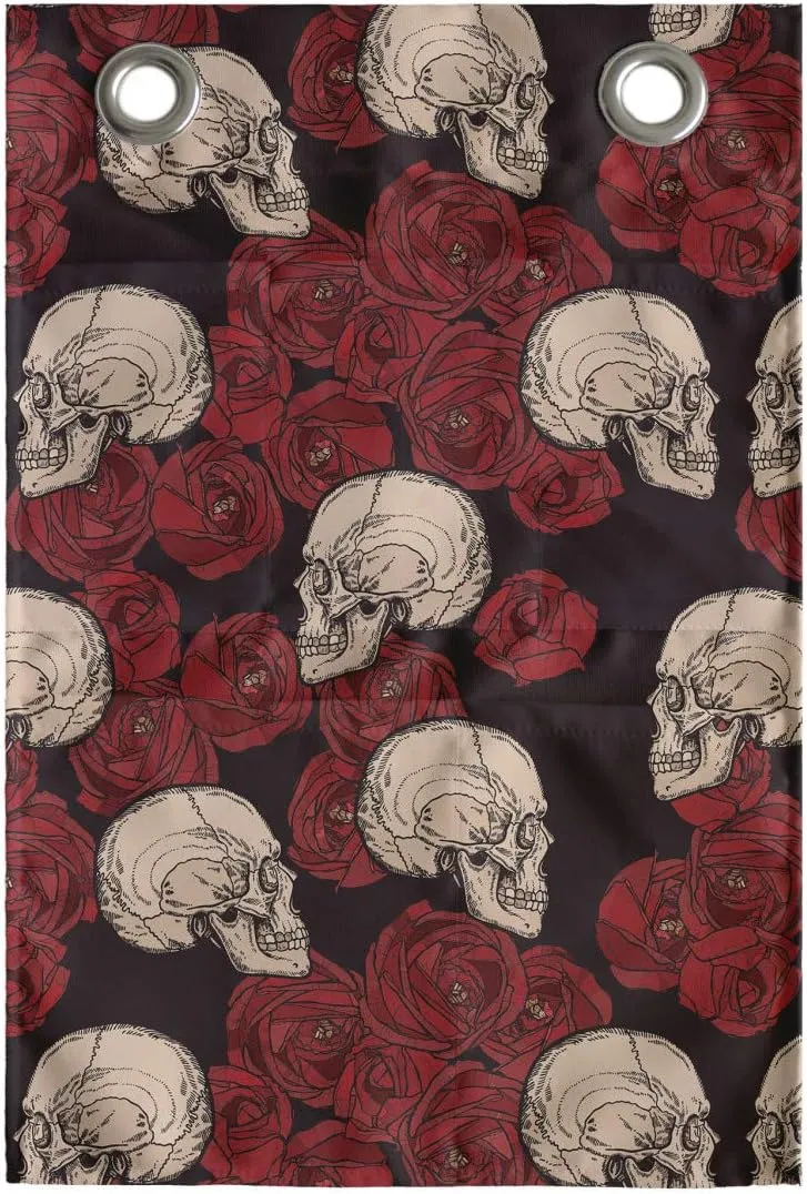 Lunarable Gothic Hanging Pocket Organizer, Demonstration of Skulls and Flourishing Rose Silhouettes Dark Theme, Printed Polyester Storage Bag with Pockets, 14" x 20", Dark Grey and Multicolor