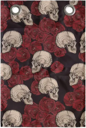 Lunarable Gothic Hanging Pocket Organizer, Demonstration of Skulls and Flourishing Rose Silhouettes Dark Theme, Printed Polyester Storage Bag with Pockets, 14" x 20", Dark Grey and Multicolor