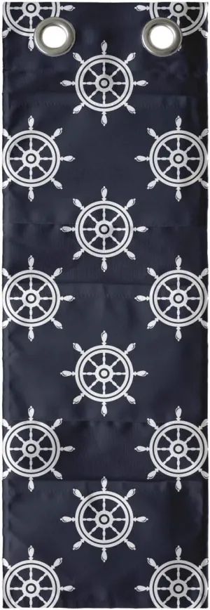 Lunarable Nautical Hanging Pocket Organizer, Symmetrical Steering Wheels Sailing Vessel Navigation Sailor Mariner Travel, Printed Polyester Storage Bag with Pockets, 9" x 27", Dark Blue White