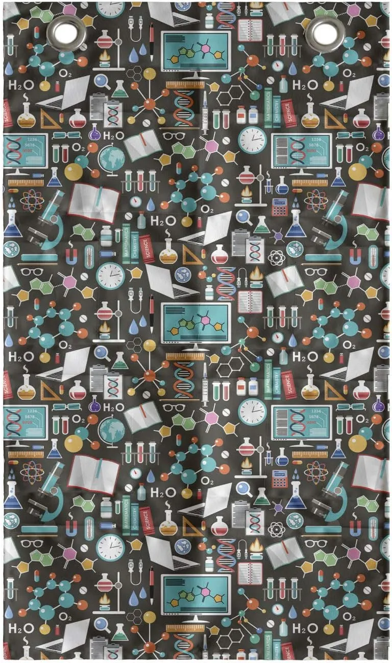 Lunarable Science Hanging Pocket Organizer, Chemical and Scientific Elements DNA Module Globe Atom Experiment Pattern, Printed Polyester Storage Bag with Pockets, 21" x 31", Multicolor