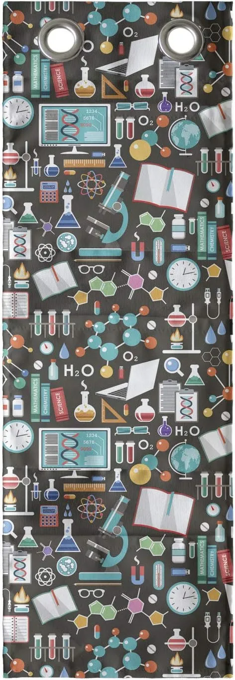 Lunarable Science Hanging Pocket Organizer, Chemical and Scientific Elements DNA Module Globe Atom Experiment Pattern, Printed Polyester Storage Bag with Pockets, 9" x 27", Multicolor