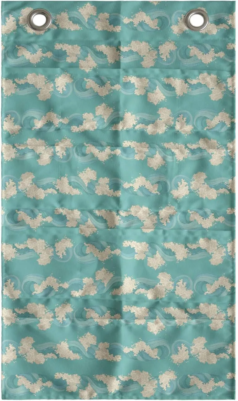Lunarable Waves Hanging Pocket Organizer, Style Ocean Pattern Freedom Retro Freshness Poetic Illustration, Printed Polyester Storage Bag with Pockets, 21" x 31", Turquoise and Cream