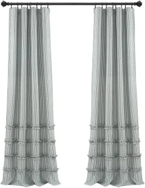 Lush Decor Vintage Stripe Yarn Dyed Cotton Window Curtain Panel Pair, 84" x 40", Denim Blue