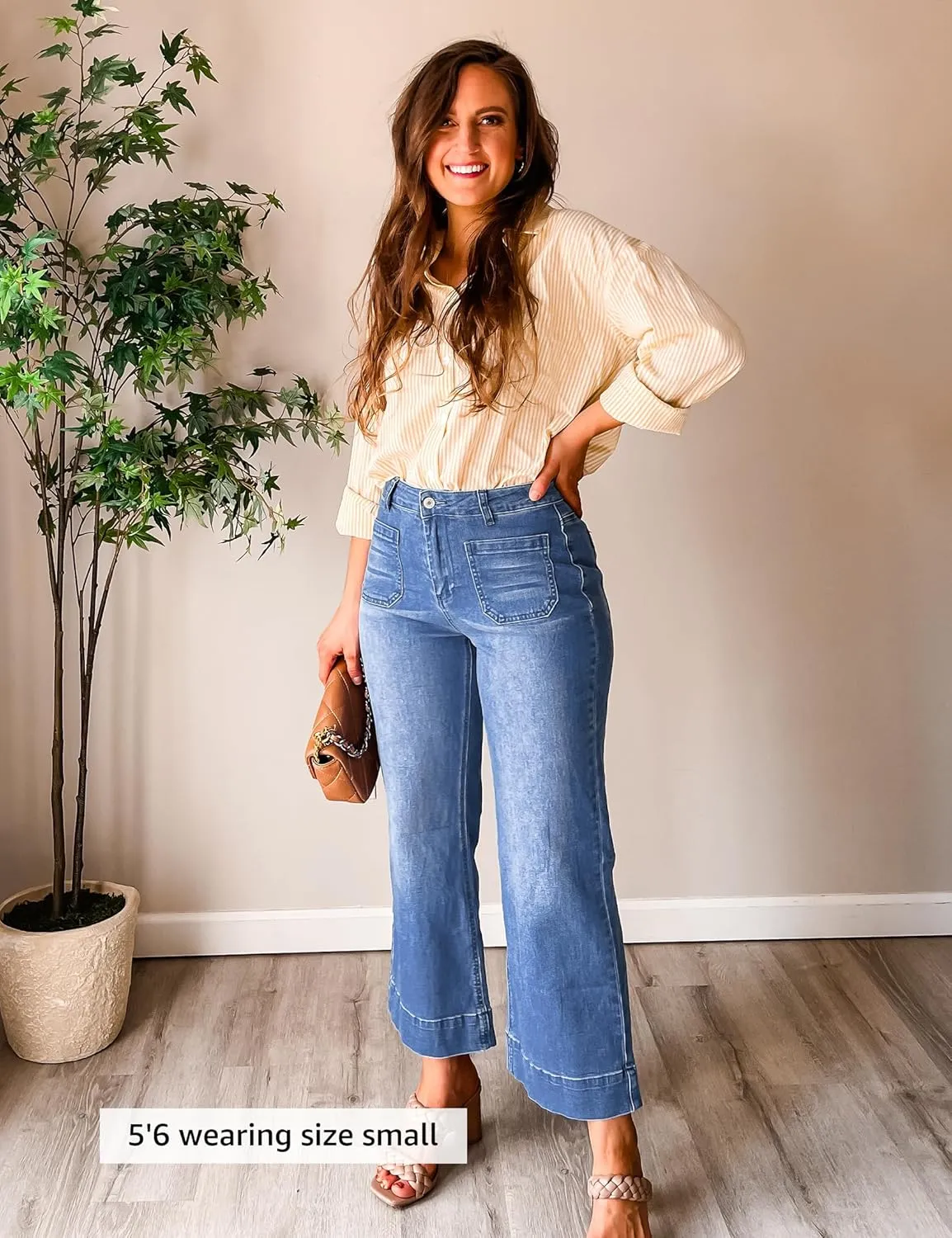 luvamia Wide Leg Jeans for Women Trendy High Waisted Flare Jeans Cropped Denim Pants Stretchy Baggy with Patch Pockets