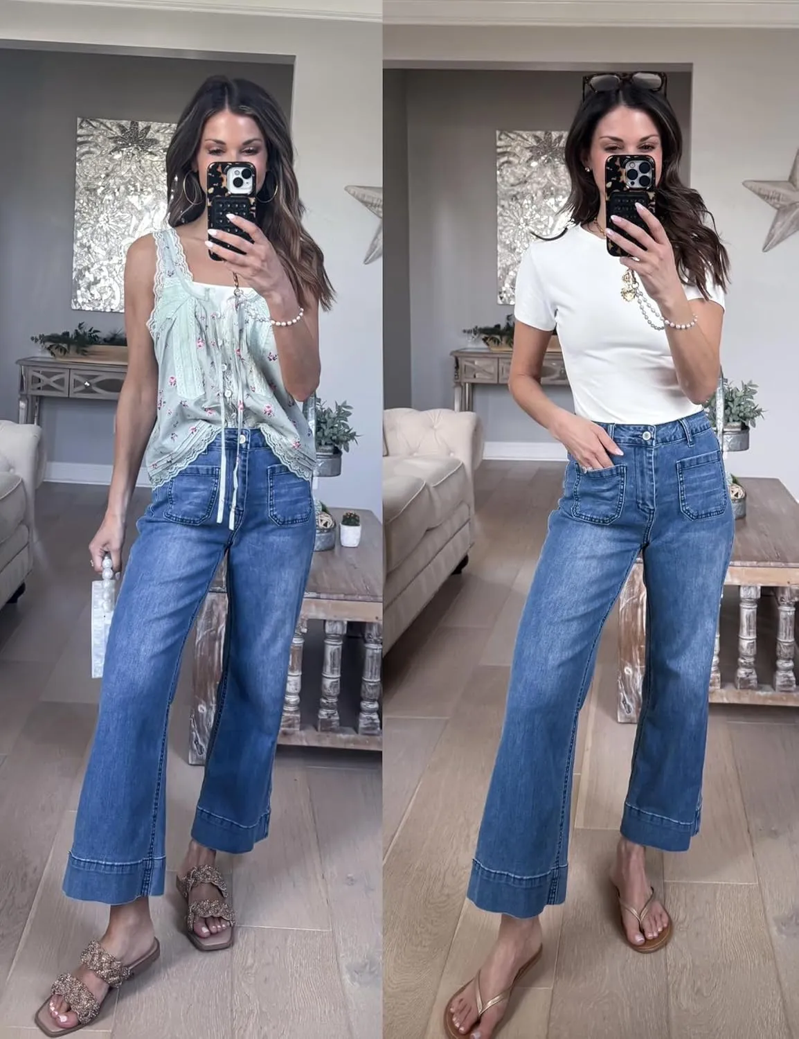 luvamia Wide Leg Jeans for Women Trendy High Waisted Flare Jeans Cropped Denim Pants Stretchy Baggy with Patch Pockets