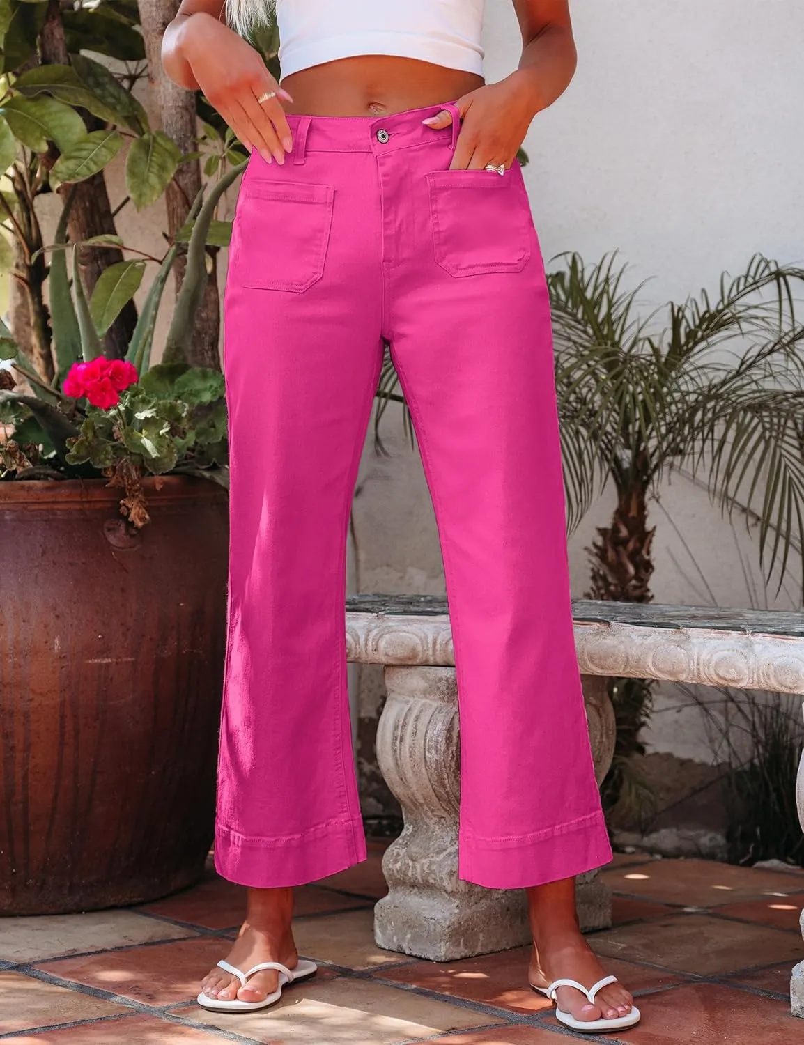 luvamia Wide Leg Jeans for Women Trendy High Waisted Flare Jeans Cropped Denim Pants Stretchy Baggy with Patch Pockets