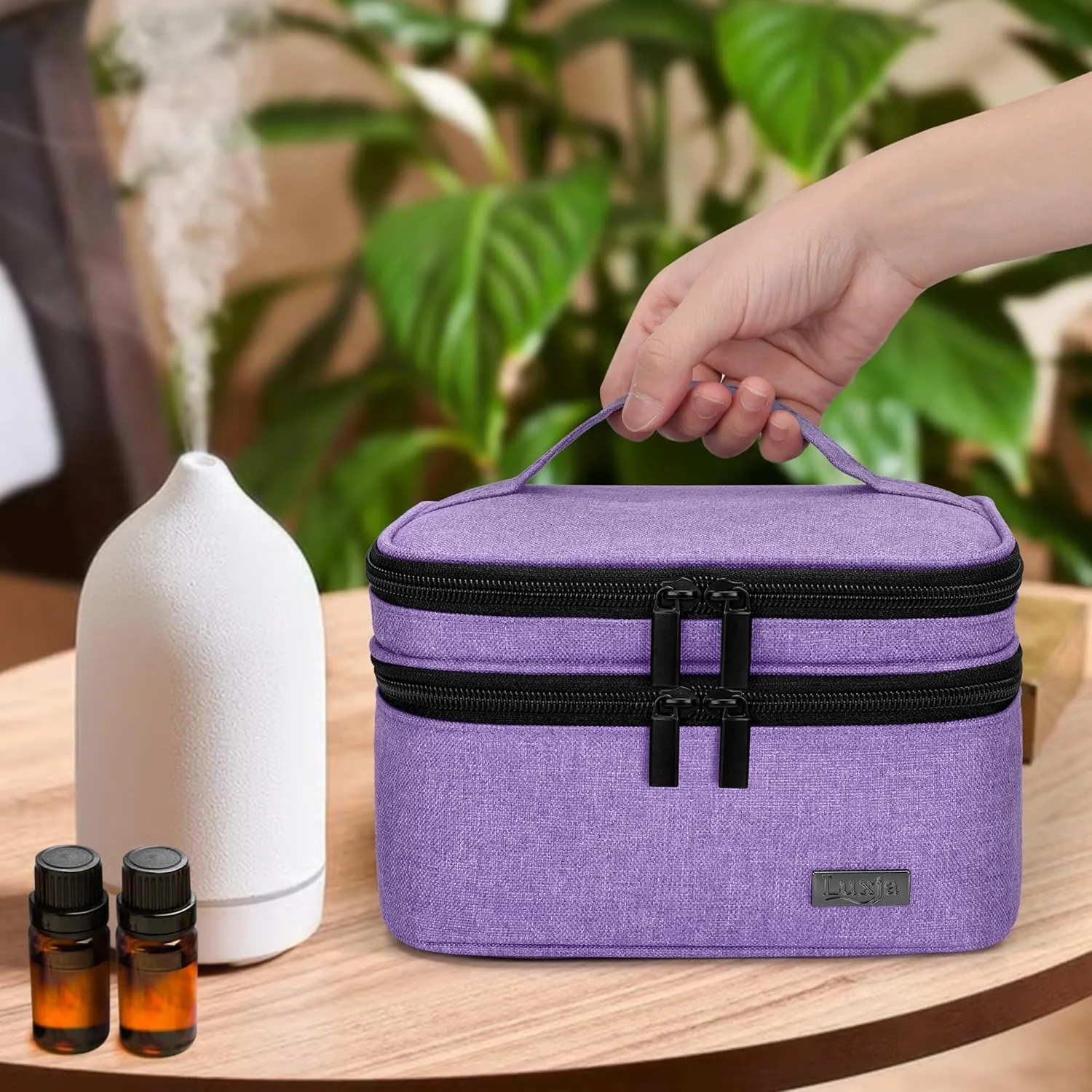 LUXJA Essential Oil Carrying Case - Holds 30 Bottles (5ml-30ml, Also Fits for Roller Bottles), Double-Layer Organizer for Essential Oil and Accessories, Lavender (Bag Only)