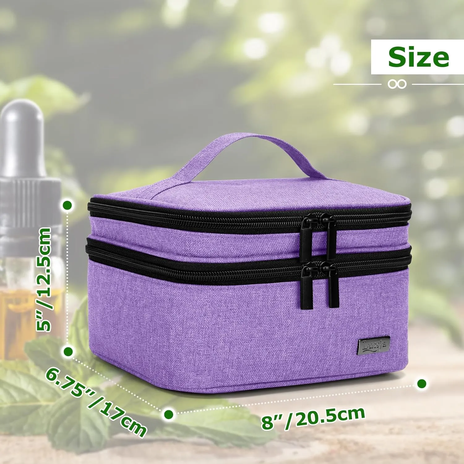 LUXJA Essential Oil Carrying Case - Holds 30 Bottles (5ml-30ml, Also Fits for Roller Bottles), Double-Layer Organizer for Essential Oil and Accessories, Lavender (Bag Only)