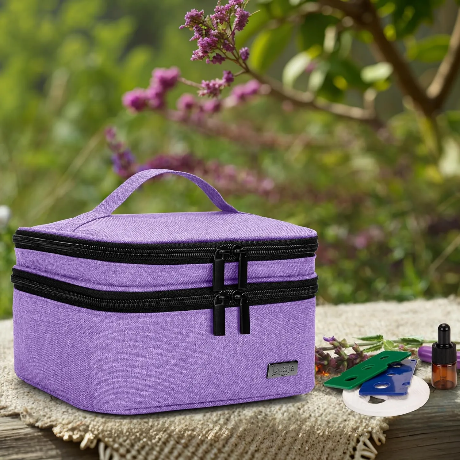 LUXJA Essential Oil Carrying Case - Holds 30 Bottles (5ml-30ml, Also Fits for Roller Bottles), Double-Layer Organizer for Essential Oil and Accessories, Lavender (Bag Only)