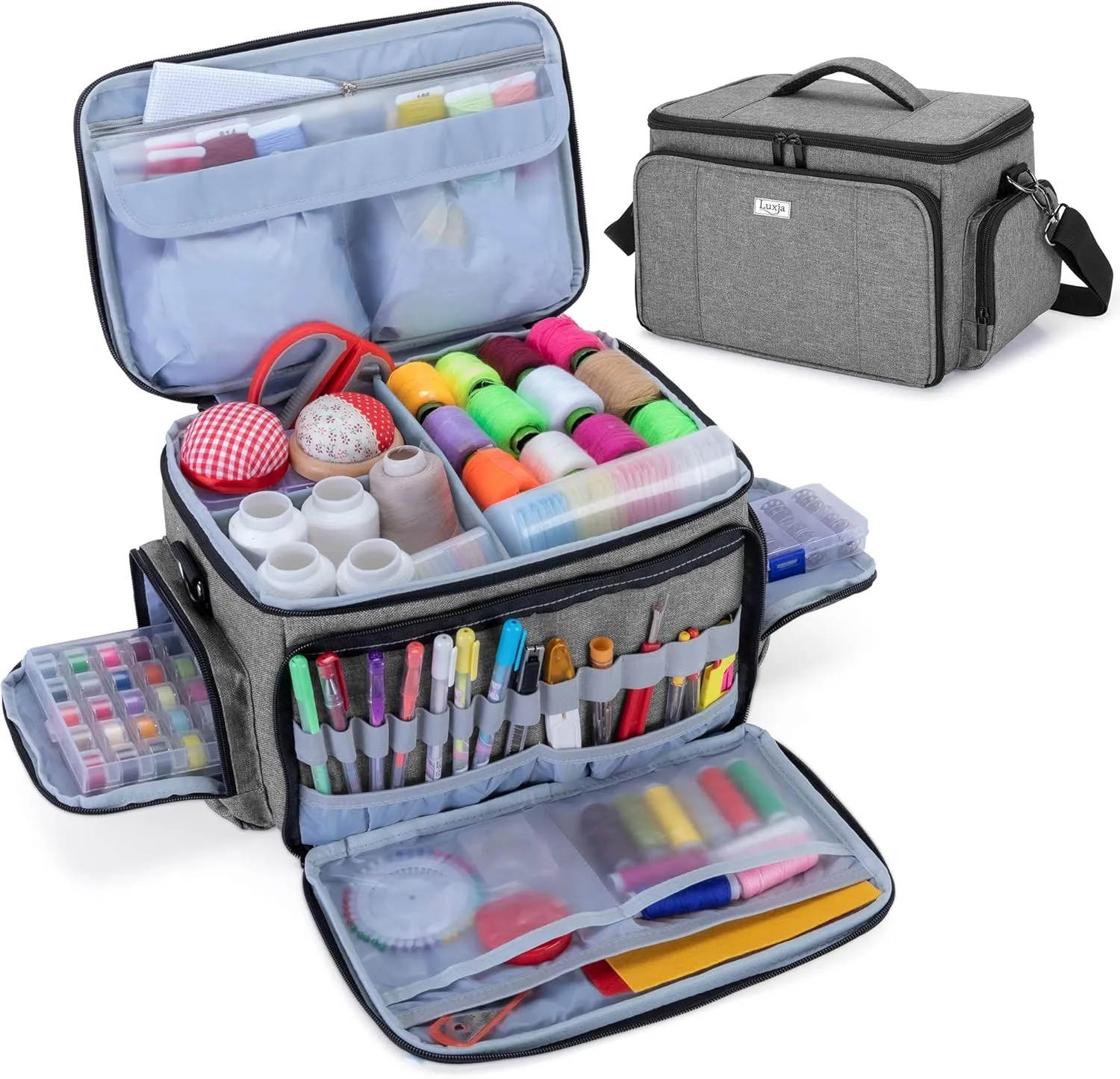 Luxja High Capacity Sewing Accessories Organizer (Bag ONLY), Sewing Supplies Organizer with Shoulder Strap (Patent Design), Gray