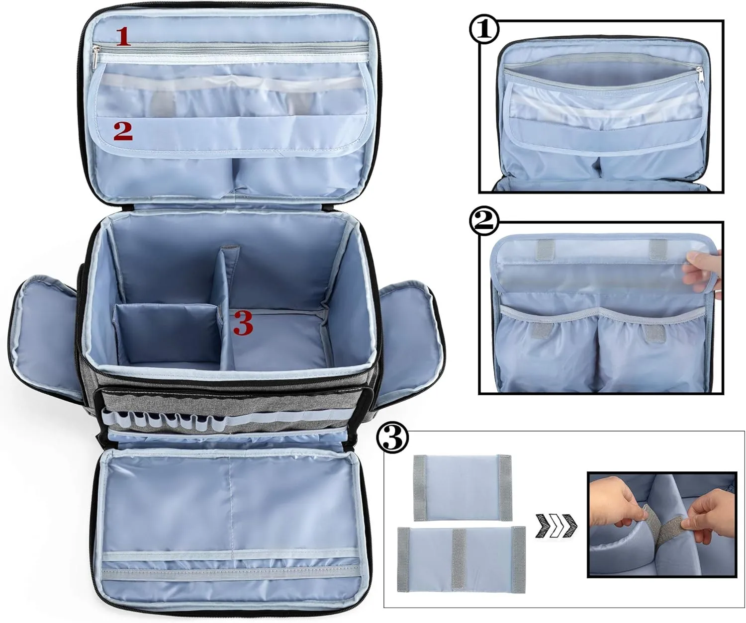 Luxja High Capacity Sewing Accessories Organizer (Bag ONLY), Sewing Supplies Organizer with Shoulder Strap (Patent Design), Gray