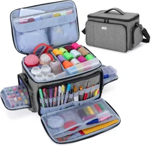 Luxja High Capacity Sewing Accessories Organizer (Bag ONLY), Sewing Supplies Organizer with Shoulder Strap (Patent Design), Gray