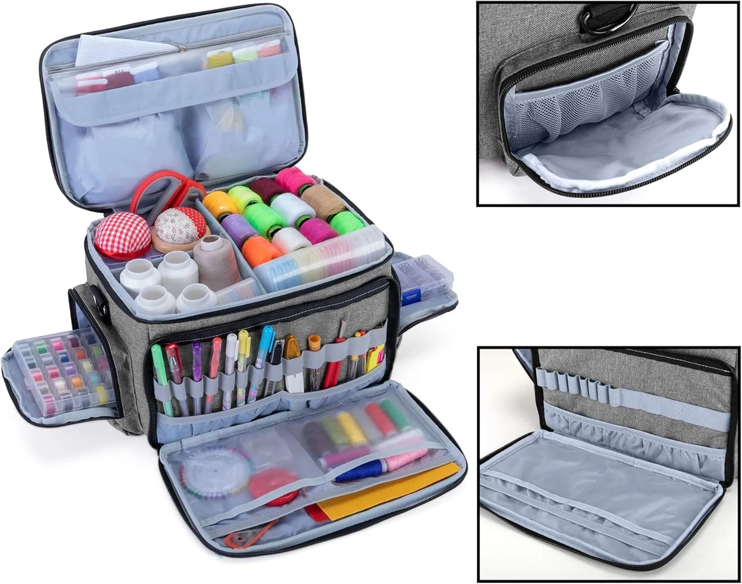 Luxja High Capacity Sewing Accessories Organizer (Bag ONLY), Sewing Supplies Organizer with Shoulder Strap (Patent Design), Gray