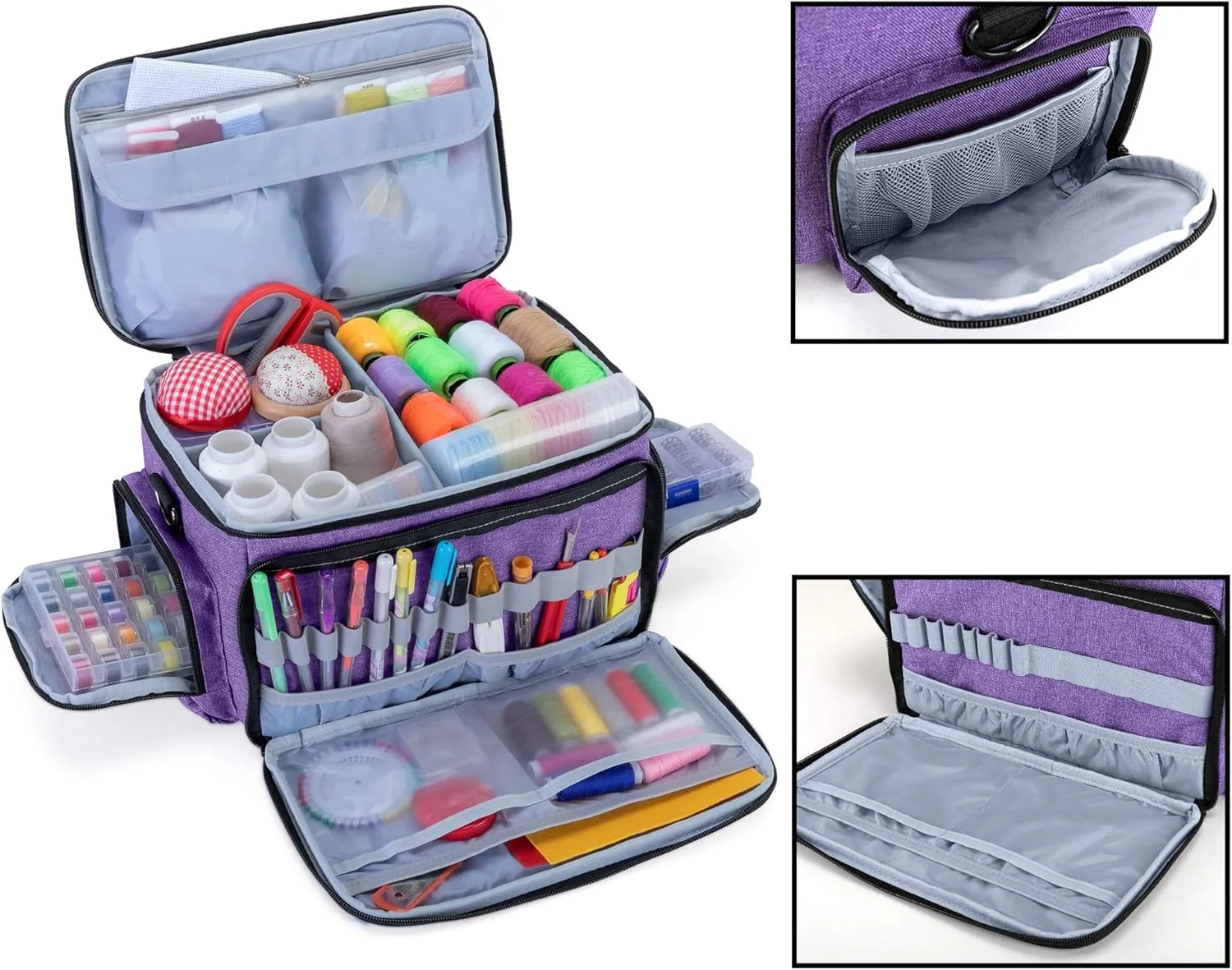 LUXJA High Capacity Sewing Accessories Organizer (Bag ONLY), Sewing Supplies Organizer with Shoulder Strap (Patent Design), Purple