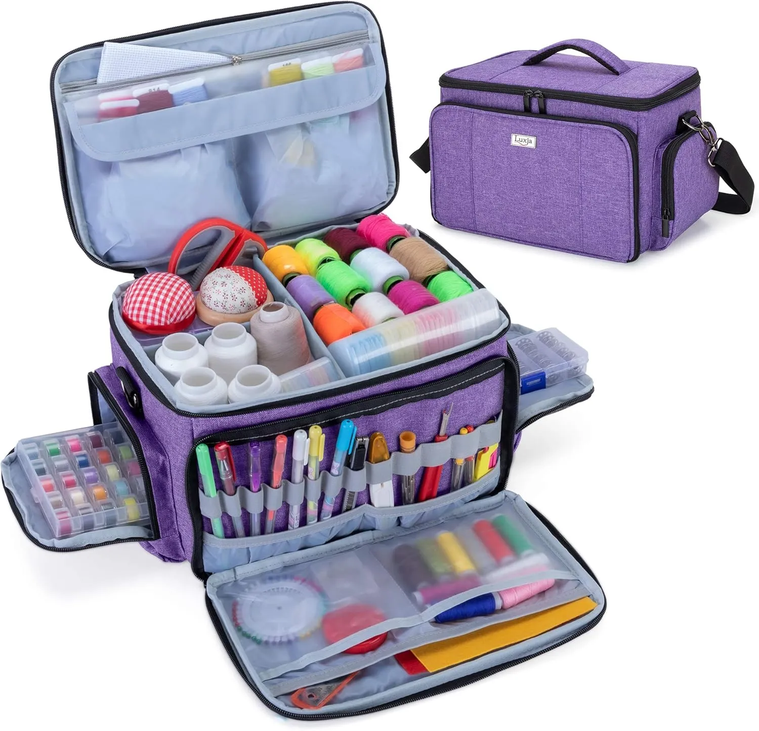 LUXJA High Capacity Sewing Accessories Organizer (Bag ONLY), Sewing Supplies Organizer with Shoulder Strap (Patent Design), Purple