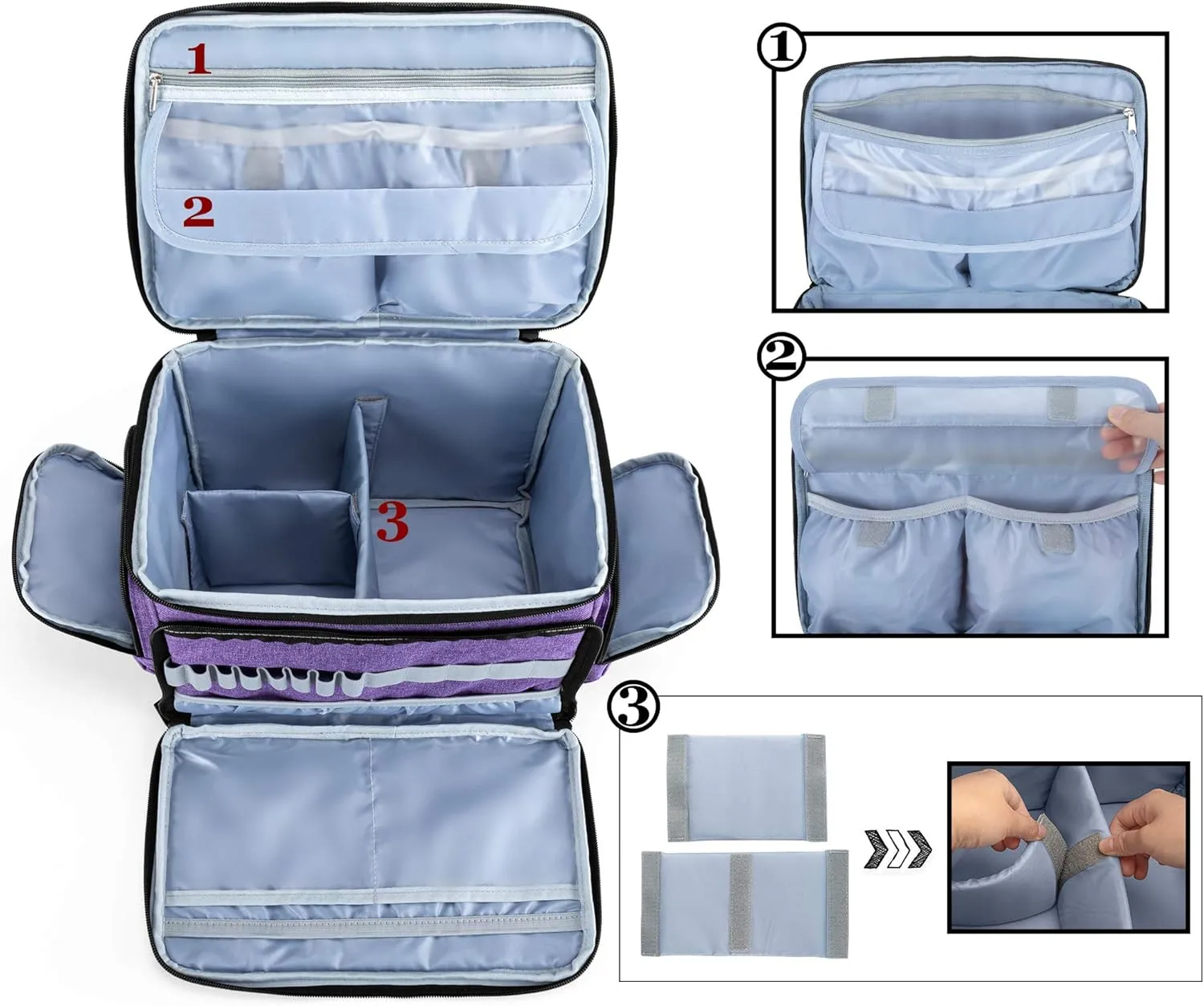 LUXJA High Capacity Sewing Accessories Organizer (Bag ONLY), Sewing Supplies Organizer with Shoulder Strap (Patent Design), Purple