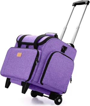 LUXJA Serger Case with Detachable Trolley Dolly, Bag with Removable Padding Pad (Fit for Most Standard Machines), Purple