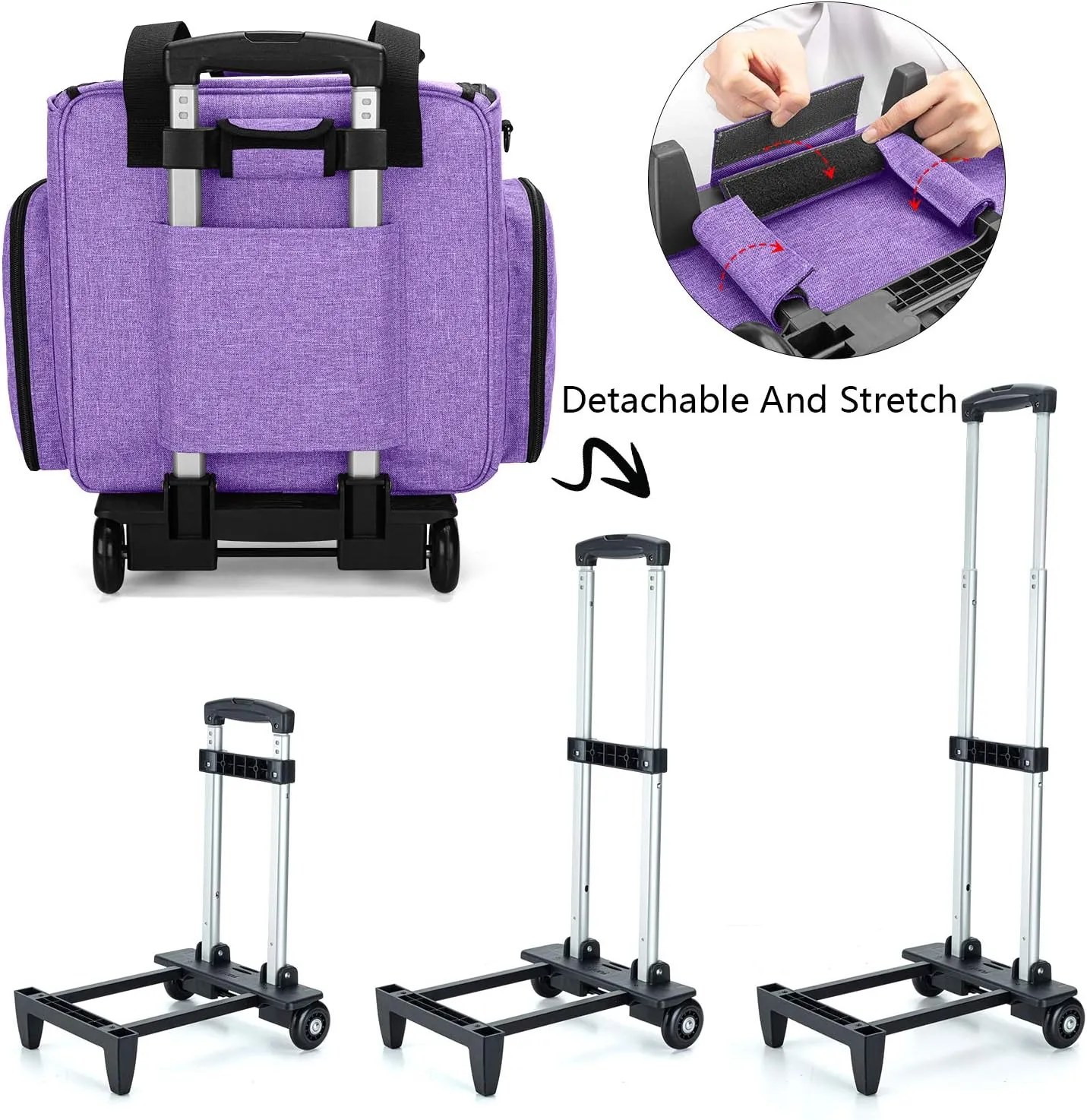 LUXJA Serger Case with Detachable Trolley Dolly, Bag with Removable Padding Pad (Fit for Most Standard Machines), Purple