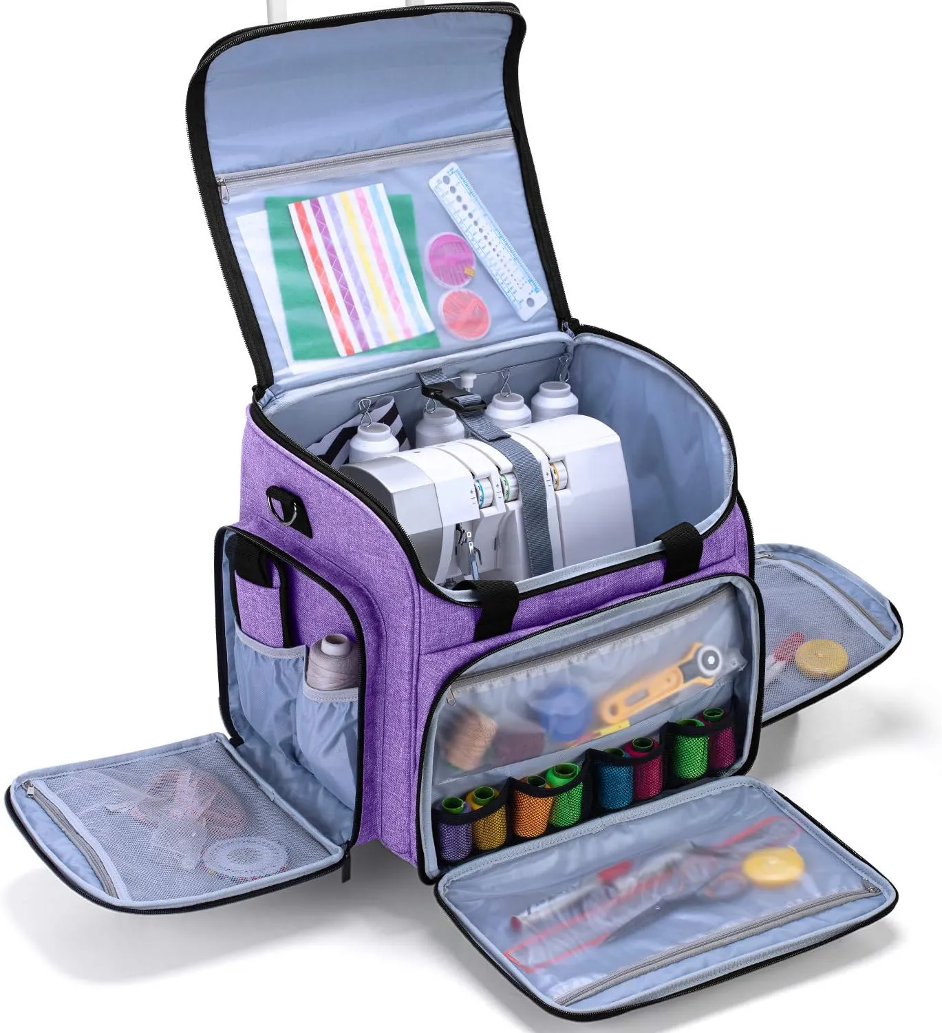 LUXJA Serger Case with Detachable Trolley Dolly, Bag with Removable Padding Pad (Fit for Most Standard Machines), Purple