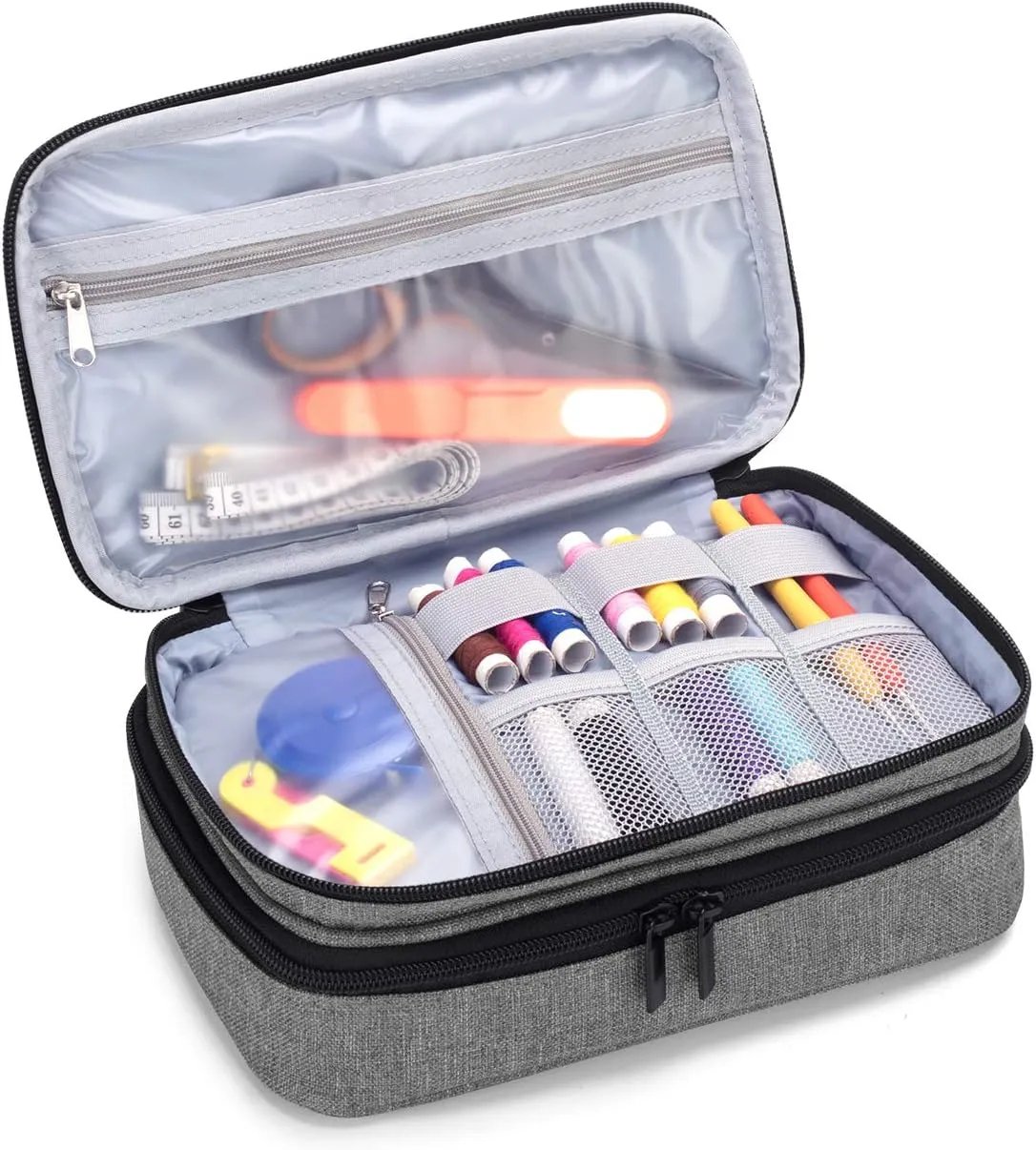 Luxja Sewing Accessories Organizer, Double-Layer Sewing Supplies Organizer for Needles, Scissors, Measuring Tape, Thread and Other Sewing Tools (NO Accessories Included), Gray