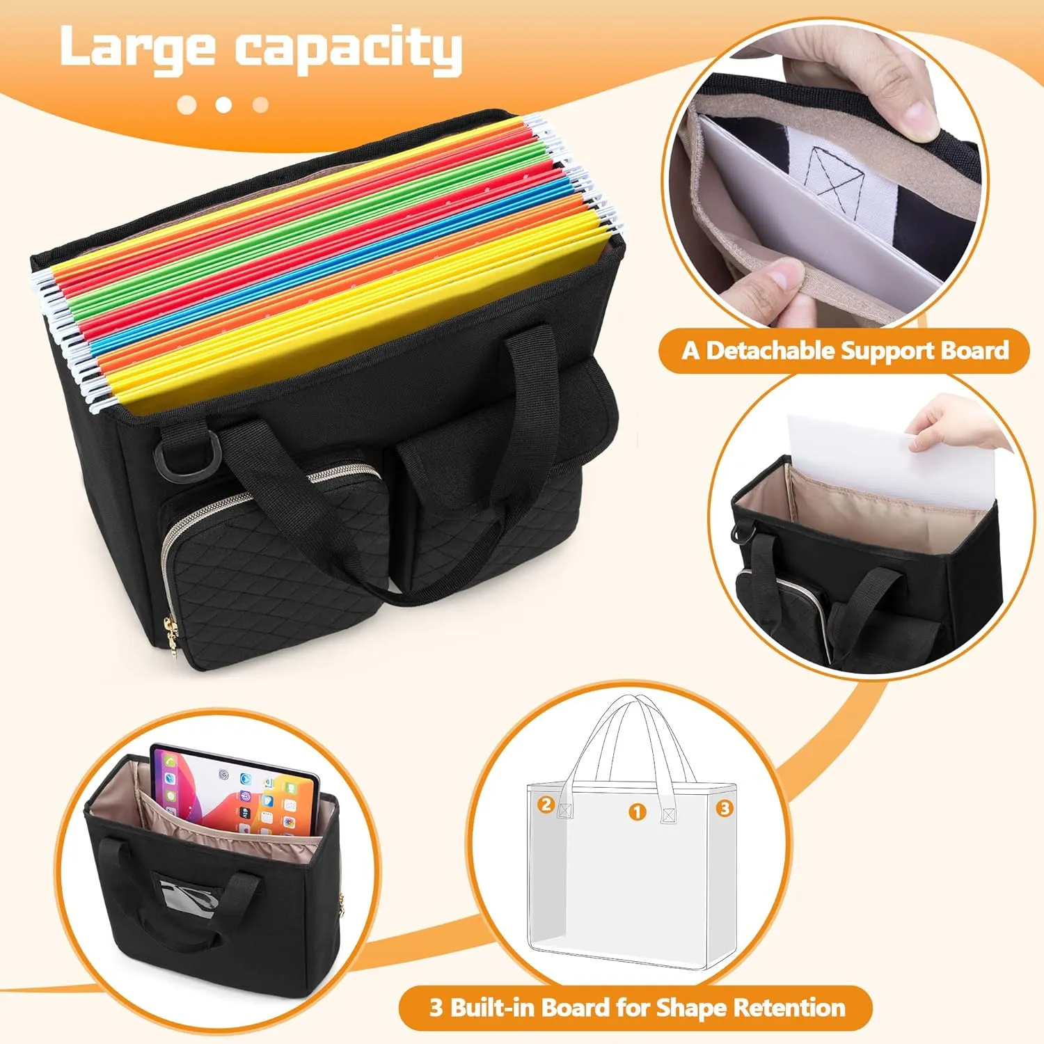 LUXJA Vertical File Organizer for Letter Size Hanging File Folder, Portable Document Organizer with Tablet Pocket (Up to 12.9 in), Bag Only, Black