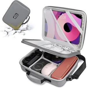 Luxtude Electronics Organizer, EVA Hard Travel Case with Shoulder Strap, Shockproof Travel Cord Organizer, Cable Organizer Bag, Large Capacity Carrying Case for iPad(Up to 11’’), Cable, Charger, USB