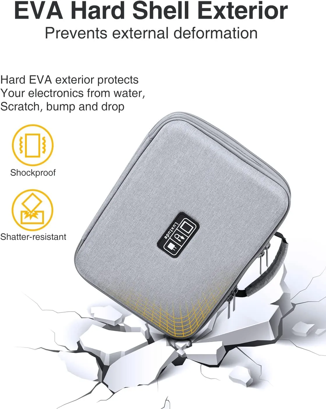 Luxtude Electronics Organizer, EVA Hard Travel Case with Shoulder Strap, Shockproof Travel Cord Organizer, Cable Organizer Bag, Large Capacity Carrying Case for iPad(Up to 11’’), Cable, Charger, USB